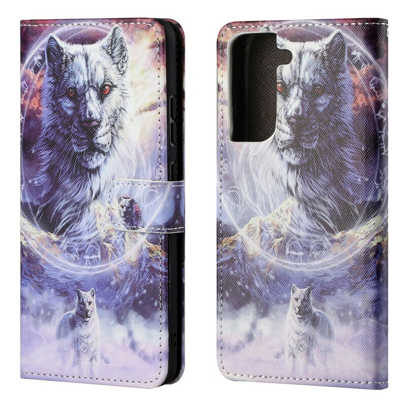 Housse Samsung Galaxy S21 FE Loup en Hiver avec Lanière Housse Samsung Galaxy S21 FE Loup en Hiver avec Lanière