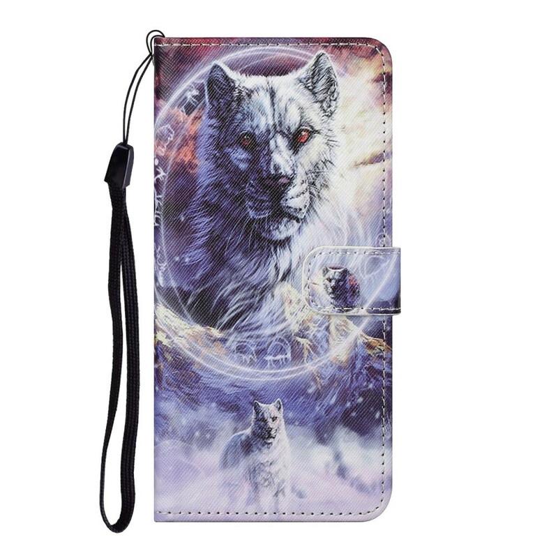 Housse Samsung Galaxy S21 FE Loup en Hiver avec Lanière Housse Samsung Galaxy S21 FE Loup en Hiver avec Lanière