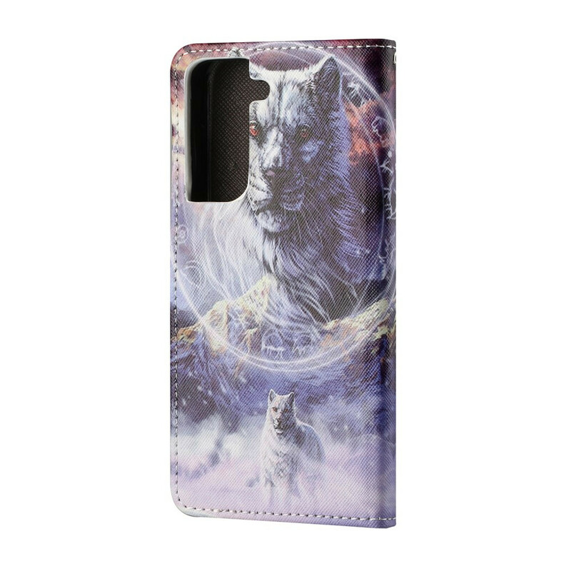 Housse Samsung Galaxy S21 FE Loup en Hiver avec Lanière Housse Samsung Galaxy S21 FE Loup en Hiver avec Lanière