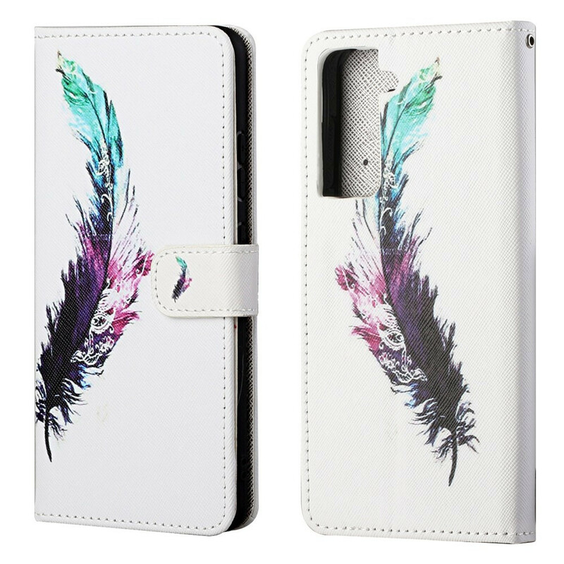 Housse Samsung Galaxy S21 FE Plume à Lanière Housse Samsung Galaxy S21 FE Plume à Lanière