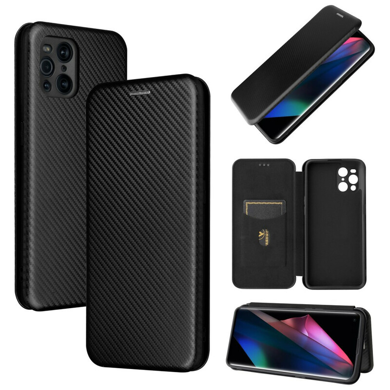 Flip Cover Oppo Find X3 / X3 Pro Silicone Carbone Coloré