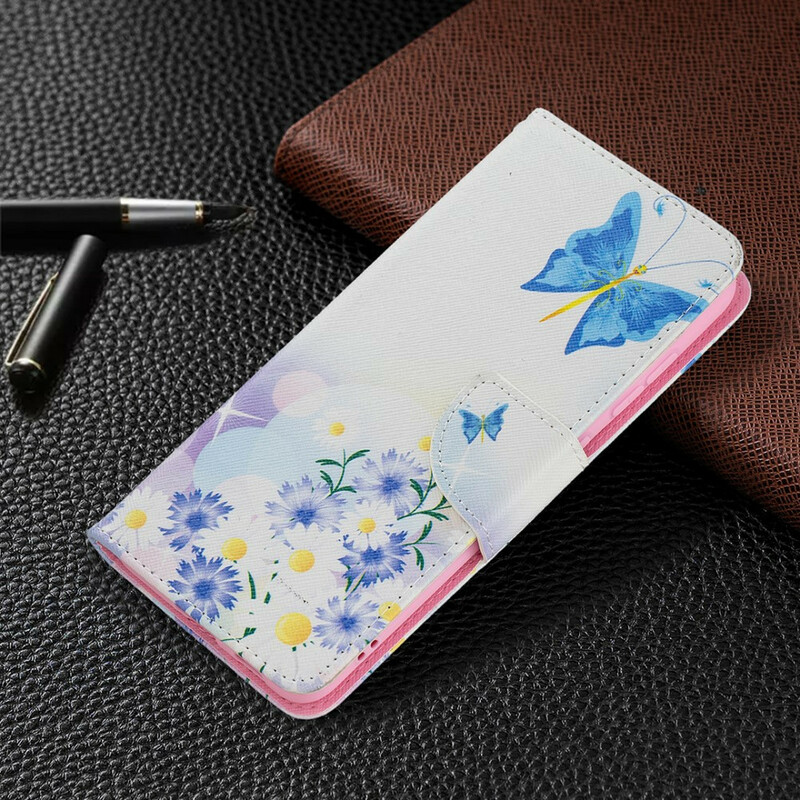 Housse Samsung Galaxy S21 FE Papillons et Fleurs Peints Housse Samsung Galaxy S21 FE Papillons et Fleurs Peints