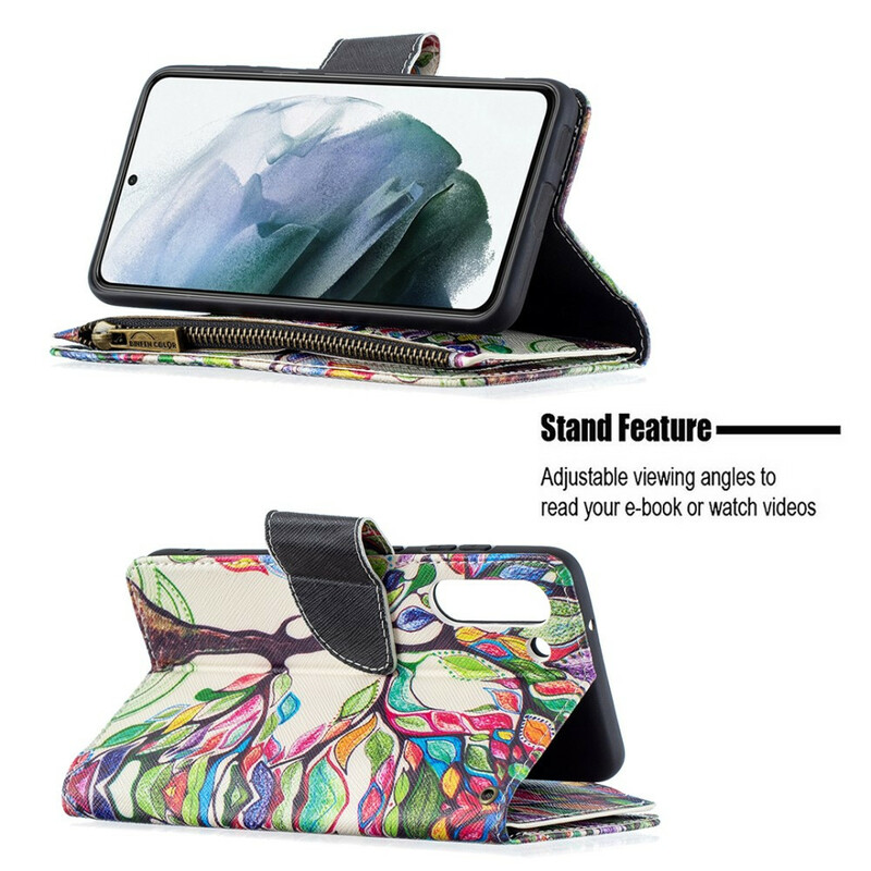 Housse Samsung Galaxy S21 FE Poche Zippée Arbre Housse Samsung Galaxy S21 FE Poche Zippée Arbre