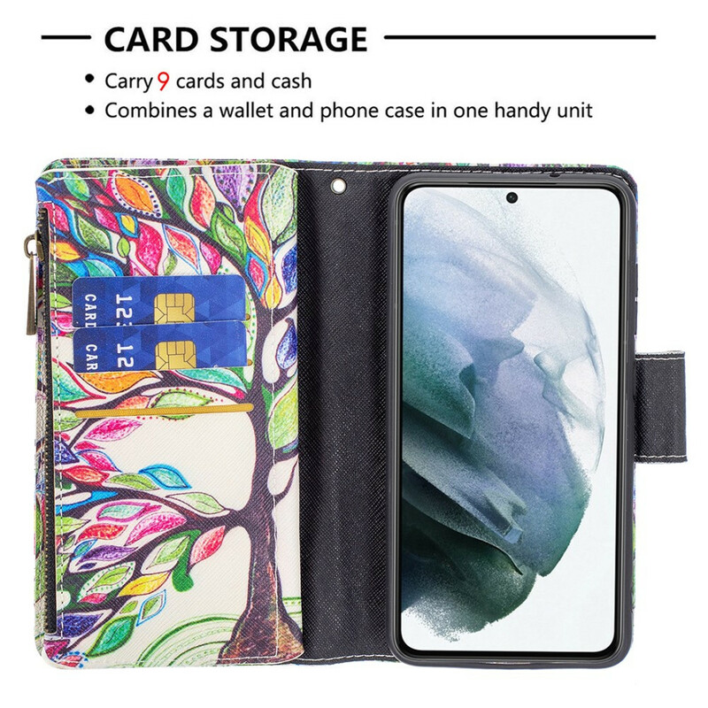 Housse Samsung Galaxy S21 FE Poche Zippée Arbre Housse Samsung Galaxy S21 FE Poche Zippée Arbre