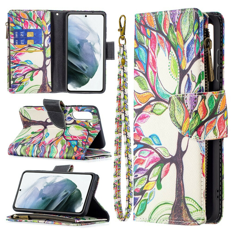 Housse Samsung Galaxy S21 FE Poche Zippée Arbre Housse Samsung Galaxy S21 FE Poche Zippée Arbre