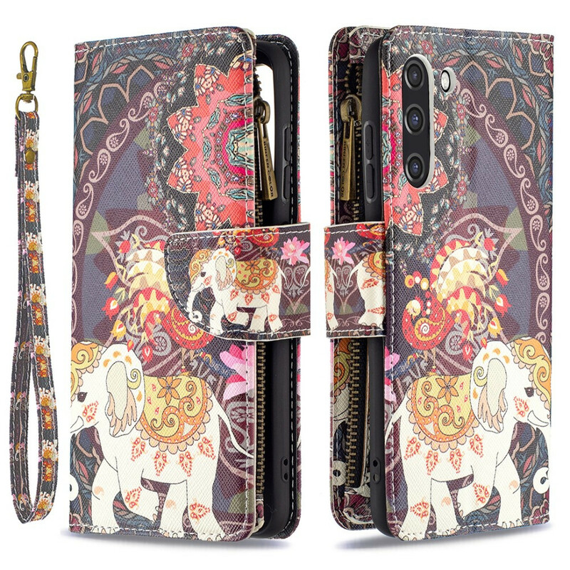 Housse Samsung Galaxy S21 FE Poche Zippée Éléphant Housse Samsung Galaxy S21 FE Poche Zippée Éléphant