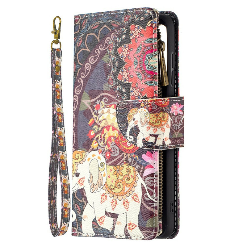 Housse Samsung Galaxy S21 FE Poche Zippée Éléphant Housse Samsung Galaxy S21 FE Poche Zippée Éléphant