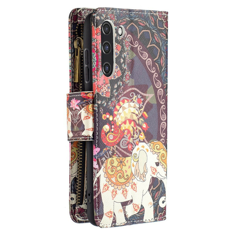 Housse Samsung Galaxy S21 FE Poche Zippée Éléphant Housse Samsung Galaxy S21 FE Poche Zippée Éléphant