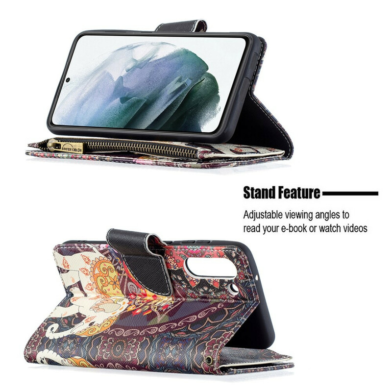 Housse Samsung Galaxy S21 FE Poche Zippée Éléphant Housse Samsung Galaxy S21 FE Poche Zippée Éléphant