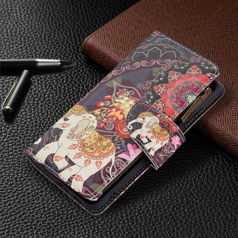 Housse Samsung Galaxy S21 FE Poche Zippée Éléphant Housse Samsung Galaxy S21 FE Poche Zippée Éléphant