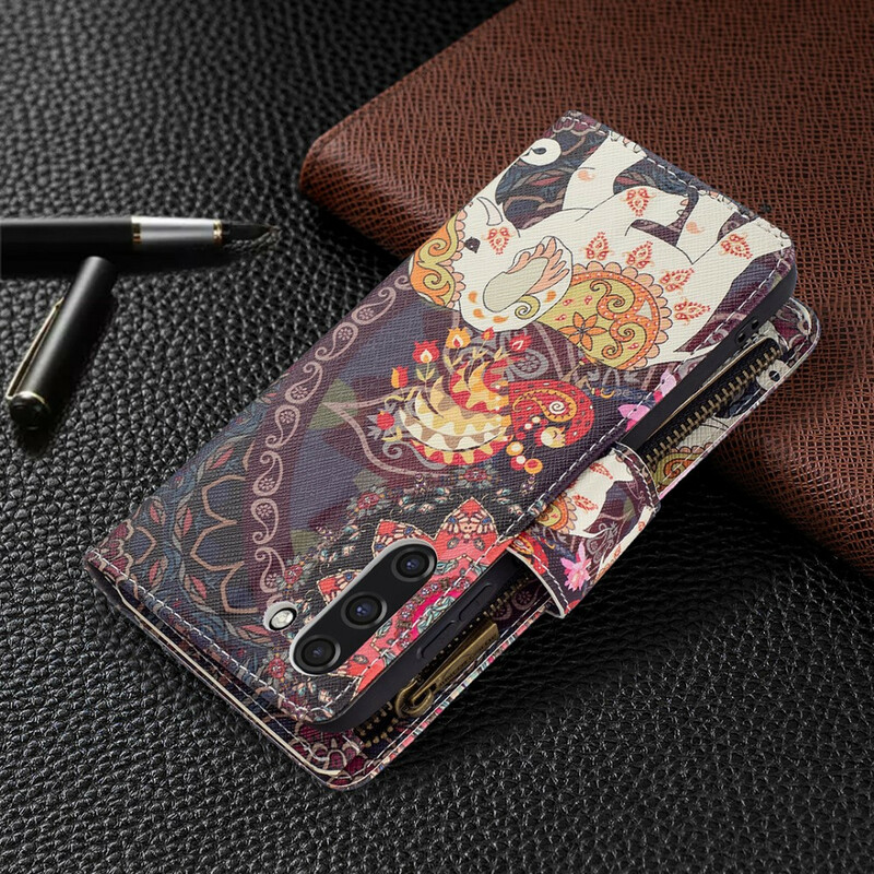Housse Samsung Galaxy S21 FE Poche Zippée Éléphant Housse Samsung Galaxy S21 FE Poche Zippée Éléphant