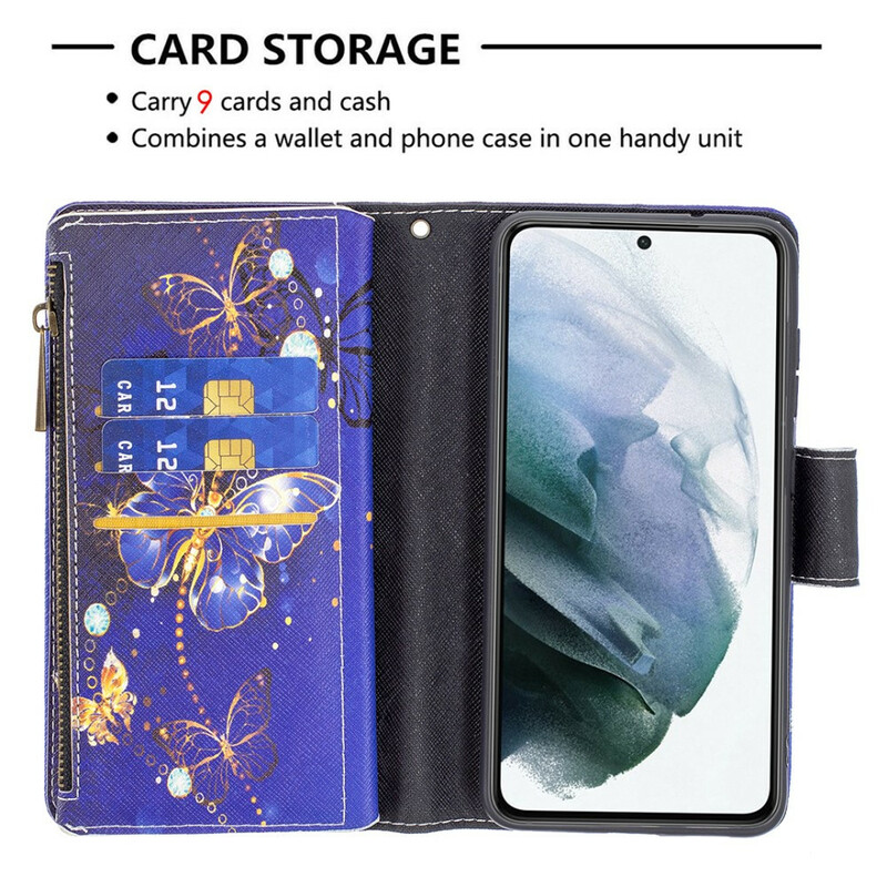 Housse Samsung Galaxy S21 FE Poche Zippée Papillons Papillons Housse Samsung Galaxy S21 FE Poche Zippée Papillons Papillons