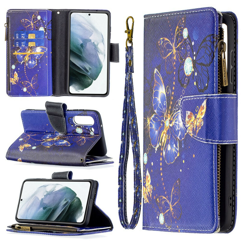 Housse Samsung Galaxy S21 FE Poche Zippée Papillons Papillons Housse Samsung Galaxy S21 FE Poche Zippée Papillons Papillons