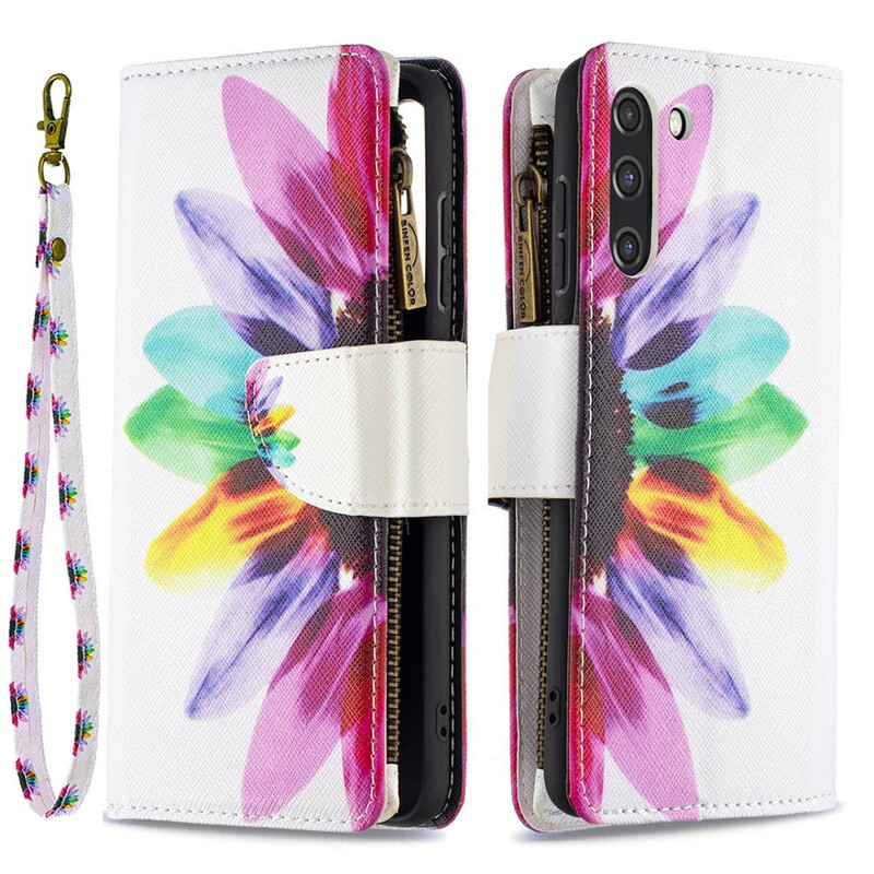 Housse Samsung Galaxy S21 FE Poche Zippée Fleur Housse Samsung Galaxy S21 FE Poche Zippée Fleur