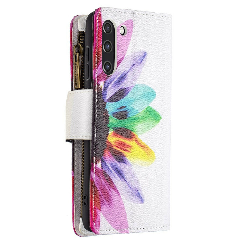 Housse Samsung Galaxy S21 FE Poche Zippée Fleur Housse Samsung Galaxy S21 FE Poche Zippée Fleur