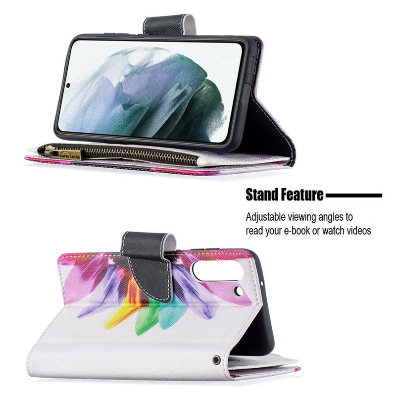 Housse Samsung Galaxy S21 FE Poche Zippée Fleur Housse Samsung Galaxy S21 FE Poche Zippée Fleur