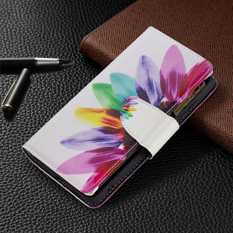 Housse Samsung Galaxy S21 FE Poche Zippée Fleur Housse Samsung Galaxy S21 FE Poche Zippée Fleur