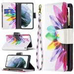 Housse Samsung Galaxy S21 FE Poche Zippée Fleur Housse Samsung Galaxy S21 FE Poche Zippée Fleur
