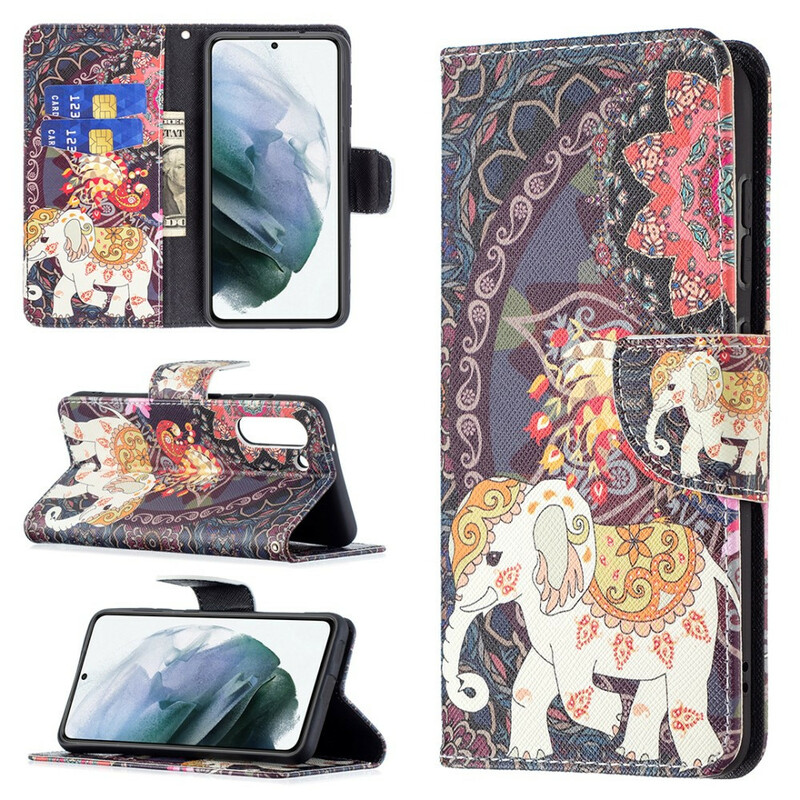 Housse Samsung Galaxy S21 FE Mandala Éléphants Ethniques Housse Samsung Galaxy S21 FE Mandala Éléphants Ethniques