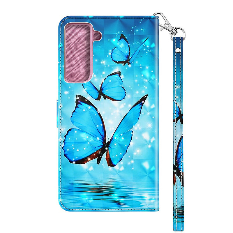 Housse Samsung Galaxy S21 FE Papillons Bleus Volants Housse Samsung Galaxy S21 FE Papillons Bleus Volants