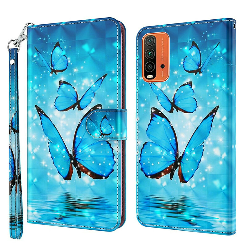 Housse Xiaomi Redmi 9T / Note 9 Papillons Bleus Volants