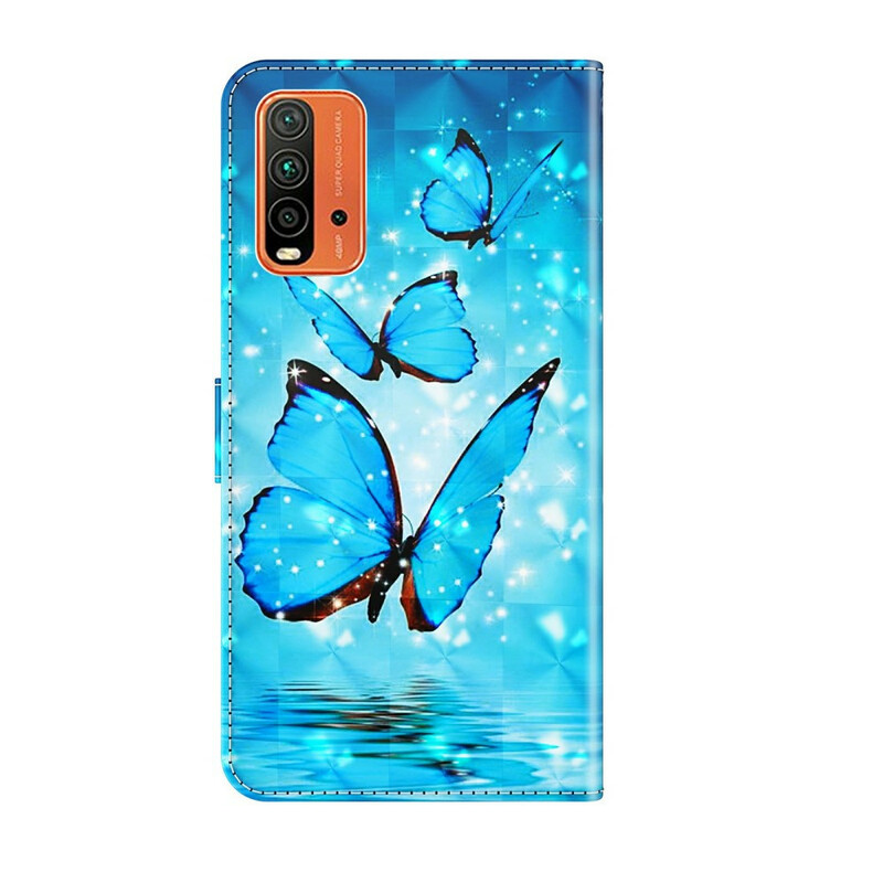 Housse Xiaomi Redmi 9T / Note 9 Papillons Bleus Volants Housse Xiaomi Redmi 9T / Note 9 Papillons Bleus Volants