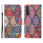 Housse Samsung Galaxy S21 FE Patchwork avec Lanière Housse Samsung Galaxy S21 FE Patchwork avec Lanière