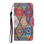 Housse Samsung Galaxy S21 FE Patchwork avec Lanière Housse Samsung Galaxy S21 FE Patchwork avec Lanière