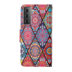 Housse Samsung Galaxy S21 FE Patchwork avec Lanière Housse Samsung Galaxy S21 FE Patchwork avec Lanière