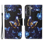 Housse Samsung Galaxy S21 FE Précieux Papillons à Lanière Housse Samsung Galaxy S21 FE Précieux Papillons à Lanière