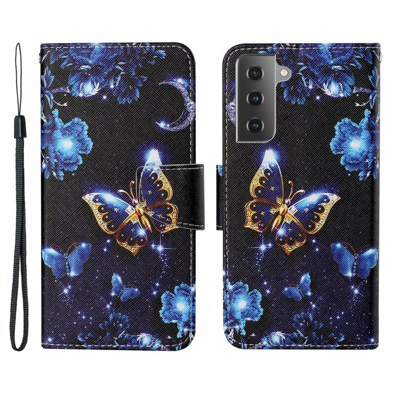 Housse Samsung Galaxy S21 FE Précieux Papillons à Lanière Housse Samsung Galaxy S21 FE Précieux Papillons à Lanière