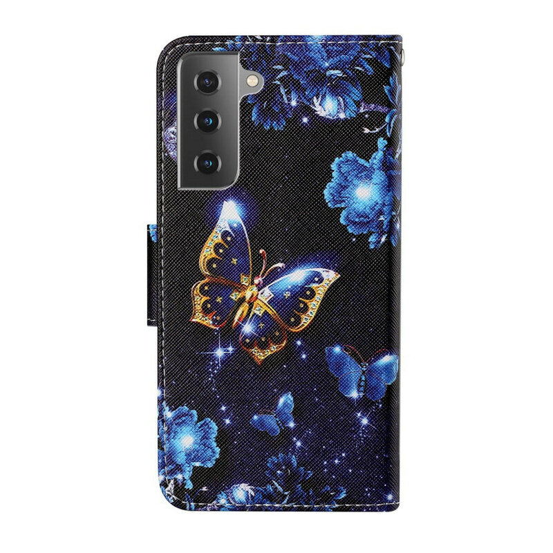 Housse Samsung Galaxy S21 FE Précieux Papillons à Lanière Housse Samsung Galaxy S21 FE Précieux Papillons à Lanière
