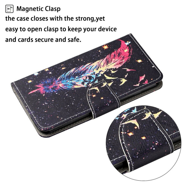 Housse Samsung Galaxy S21 FE Plume Colorée à Lanière Housse Samsung Galaxy S21 FE Plume Colorée à Lanière