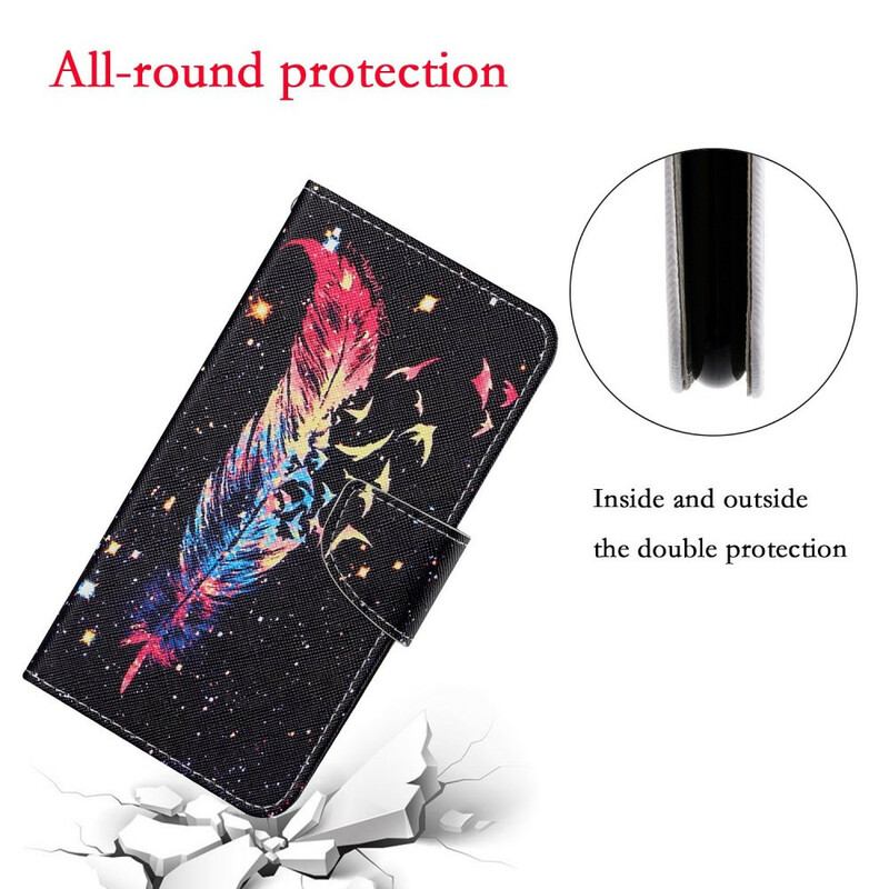 Housse Samsung Galaxy S21 FE Plume Colorée à Lanière Housse Samsung Galaxy S21 FE Plume Colorée à Lanière