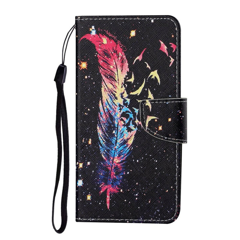 Housse Samsung Galaxy S21 FE Plume Colorée à Lanière Housse Samsung Galaxy S21 FE Plume Colorée à Lanière