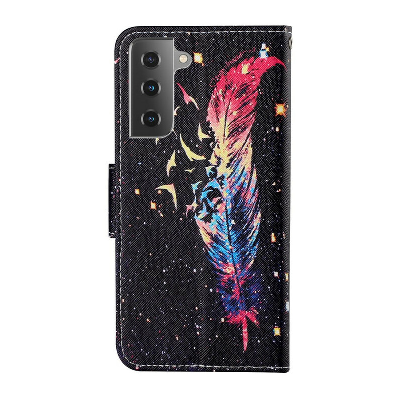 Housse Samsung Galaxy S21 FE Plume Colorée à Lanière Housse Samsung Galaxy S21 FE Plume Colorée à Lanière