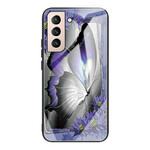 Coque Samsung Galaxy S21 FE Verre Trempé Papillon Violet Coque Samsung Galaxy S21 FE Verre Trempé Papillon Violet