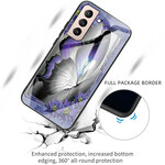 Coque Samsung Galaxy S21 FE Verre Trempé Papillon Violet Coque Samsung Galaxy S21 FE Verre Trempé Papillon Violet