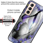 Coque Samsung Galaxy S21 FE Verre Trempé Papillon Violet Coque Samsung Galaxy S21 FE Verre Trempé Papillon Violet