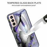 Coque Samsung Galaxy S21 FE Verre Trempé Papillon Violet Coque Samsung Galaxy S21 FE Verre Trempé Papillon Violet