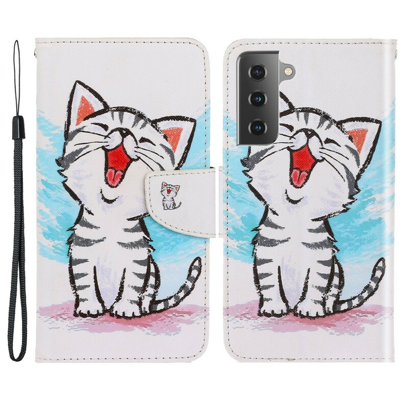 Housse Samsung Galaxy S21 FE Chaton Couleur à Lanière Housse Samsung Galaxy S21 FE Chaton Couleur à Lanière