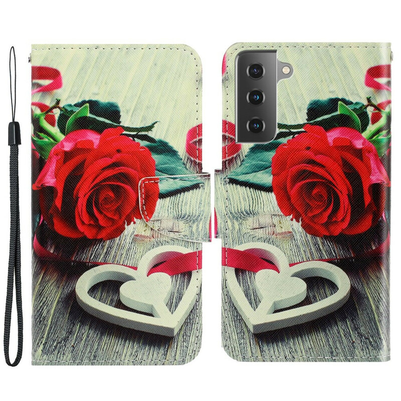 Housse Samsung Galaxy S21 FE Rose Romantique à Lanière Housse Samsung Galaxy S21 FE Rose Romantique à Lanière