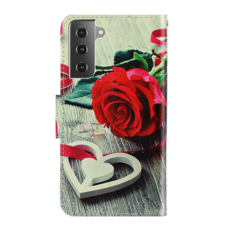 Housse Samsung Galaxy S21 FE Rose Romantique à Lanière Housse Samsung Galaxy S21 FE Rose Romantique à Lanière