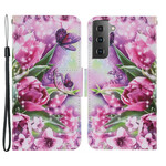 Housse Samsung Galaxy S21 FE Papillons et Tulipes Housse Samsung Galaxy S21 FE Papillons et Tulipes