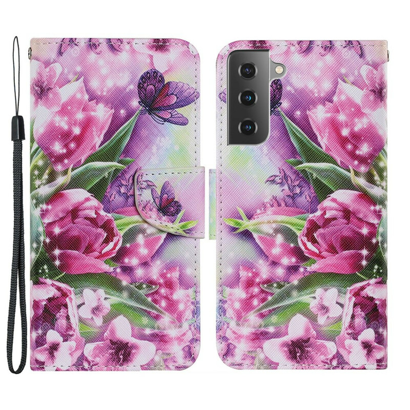 Housse Samsung Galaxy S21 FE Papillons et Tulipes Housse Samsung Galaxy S21 FE Papillons et Tulipes