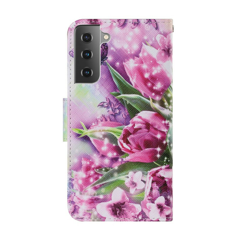 Housse Samsung Galaxy S21 FE Papillons et Tulipes Housse Samsung Galaxy S21 FE Papillons et Tulipes