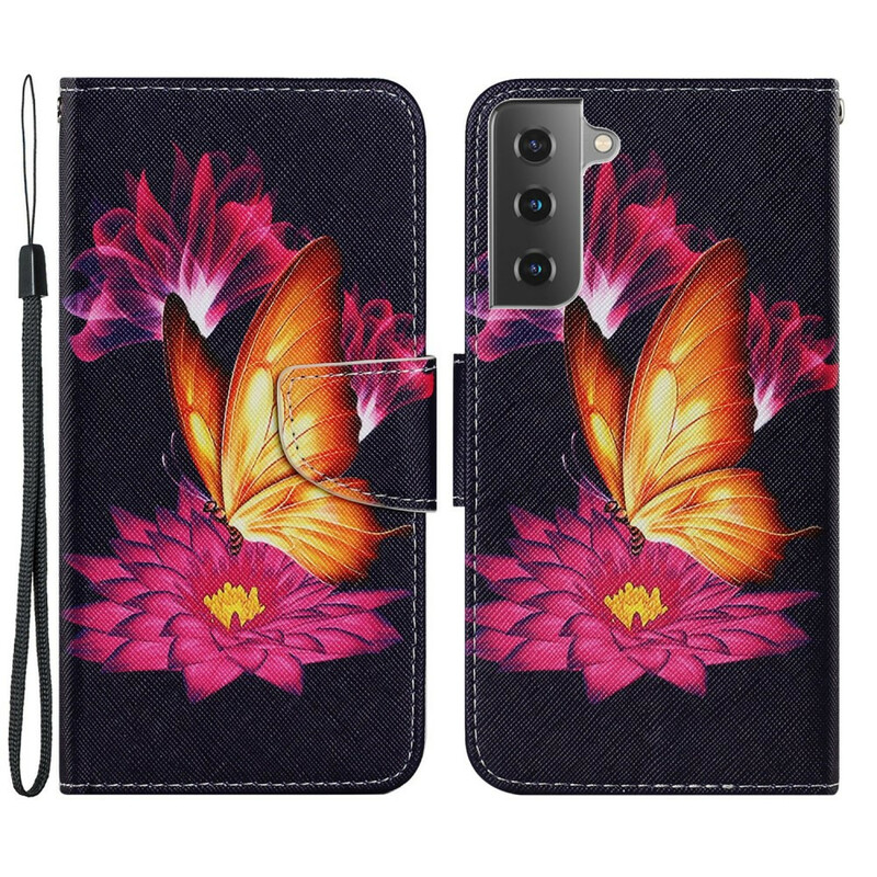 Housse Samsung Galaxy S21 FE Papillon et Lotus Housse Samsung Galaxy S21 FE Papillon et Lotus