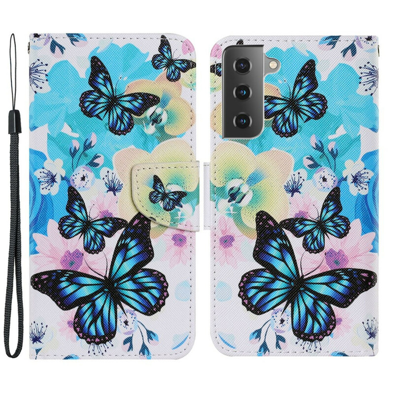 Housse Samsung Galaxy S21 FE Papillons et Fleurs d'Été Housse Samsung Galaxy S21 FE Papillons et Fleurs d'Été