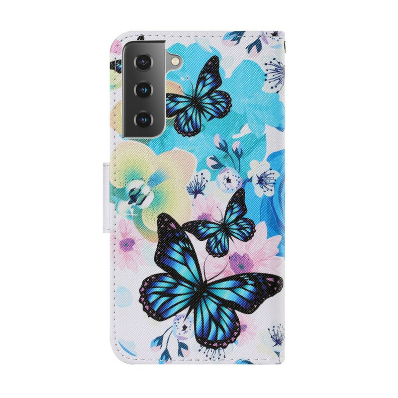 Housse Samsung Galaxy S21 FE Papillons et Fleurs d'Été Housse Samsung Galaxy S21 FE Papillons et Fleurs d'Été