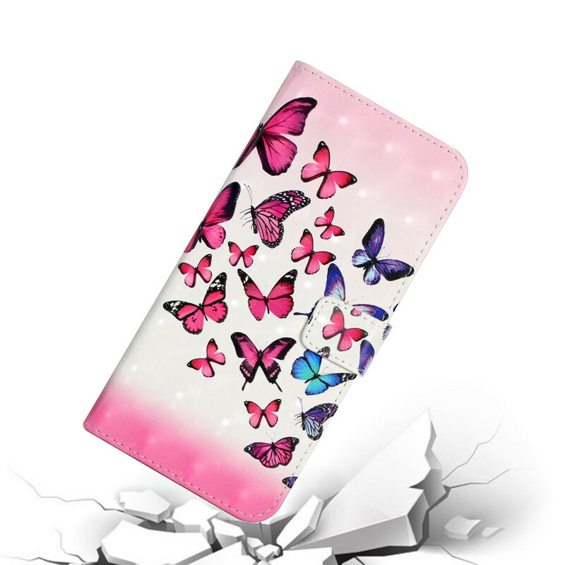 Housse Samsung Galaxy S21 FE Vol de Papillons à Lanière